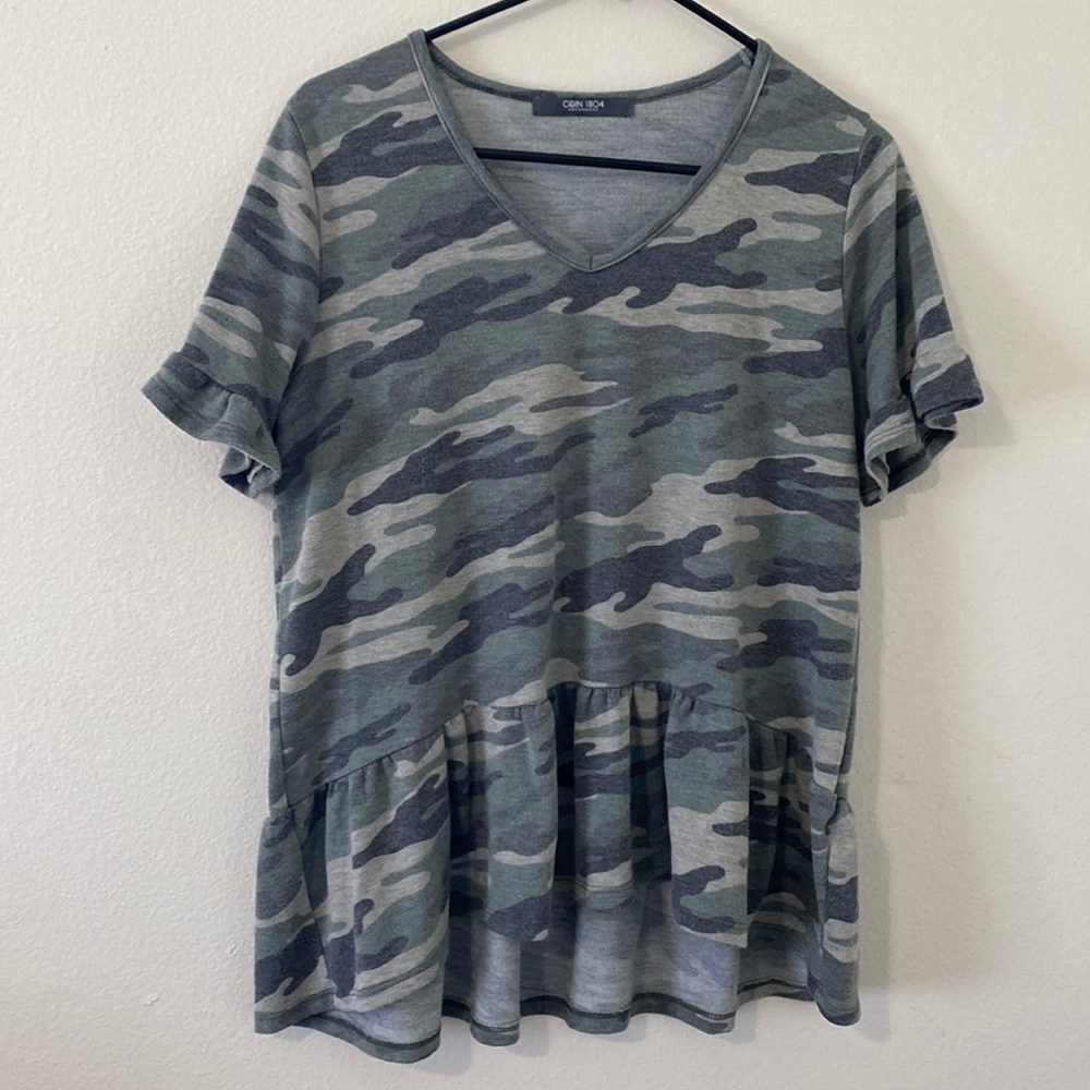 Peplum camo top